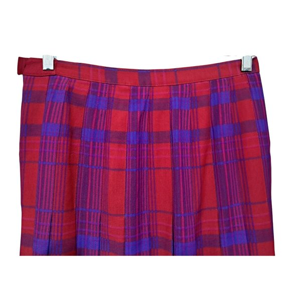 Vintage Pendleton Midi Skirt 29 Inch Waist Pleated Wool Plaid Red Pink Purple Bl - Picture 2 of 10